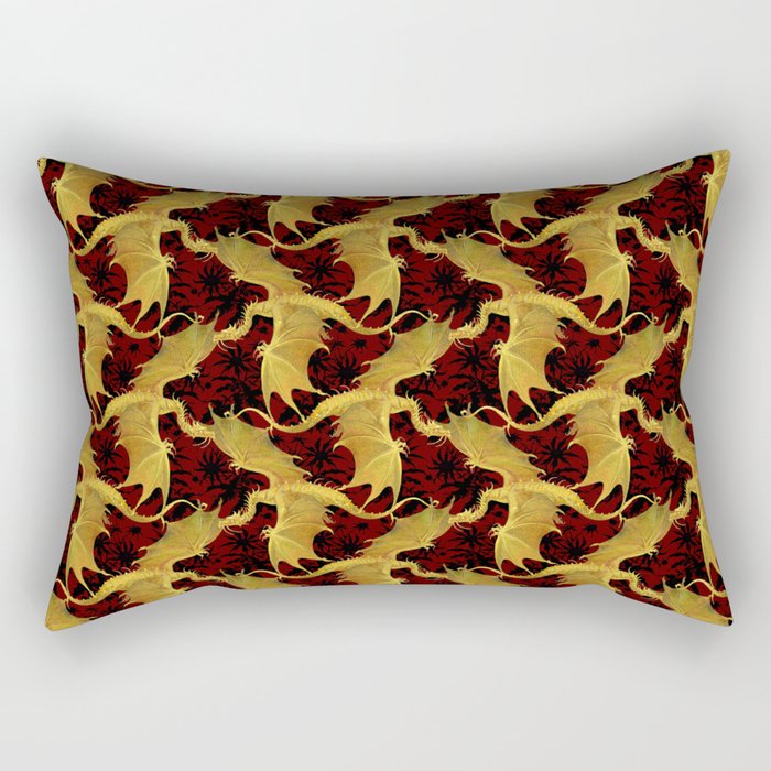 Golden dragons on an ornate background Rectangular Pillow