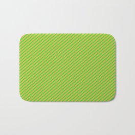 [ Thumbnail: Lime and Brown Colored Lined Pattern Bath Mat ]