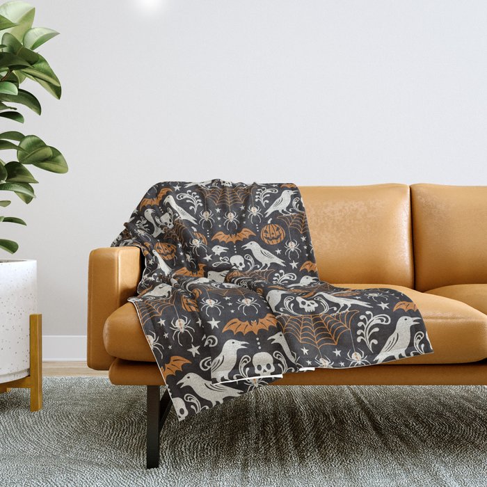 All Hallows' Eve - Black Orange Halloween Throw Blanket