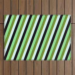 [ Thumbnail: Light Green, Green, Light Cyan, and Black Colored Striped/Lined Pattern Outdoor Rug ]