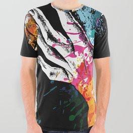 Festival Holi poster with a hands and bright paint on black background. illustration. All Over Graphic Tee