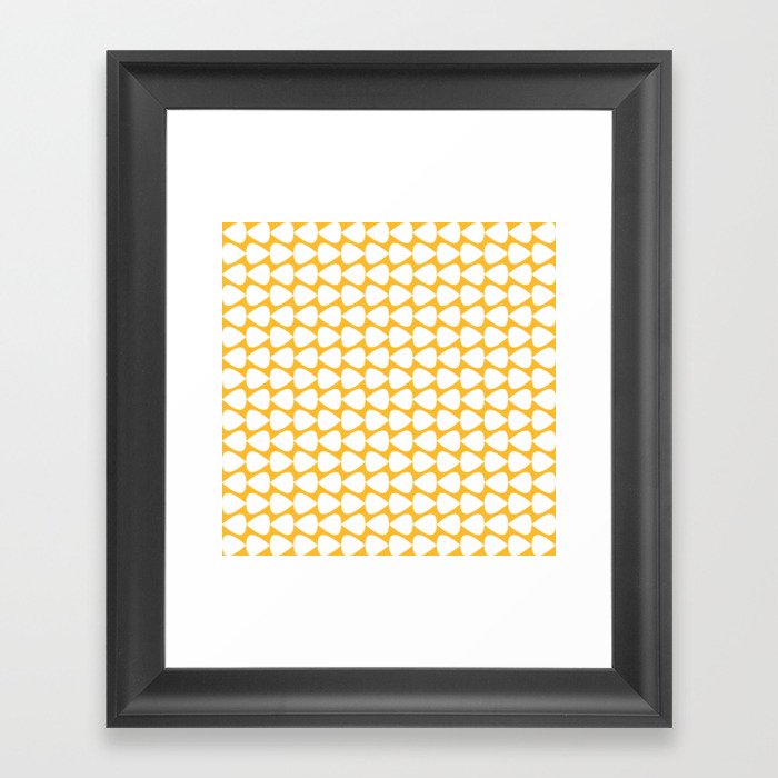 Plectrum Mini Retro Modern Geometric Pattern in White and Sunflower Mustard Marigold Yellow Framed Art Print