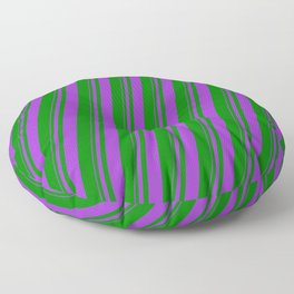 [ Thumbnail: Dark Orchid & Green Colored Lined/Striped Pattern Floor Pillow ]