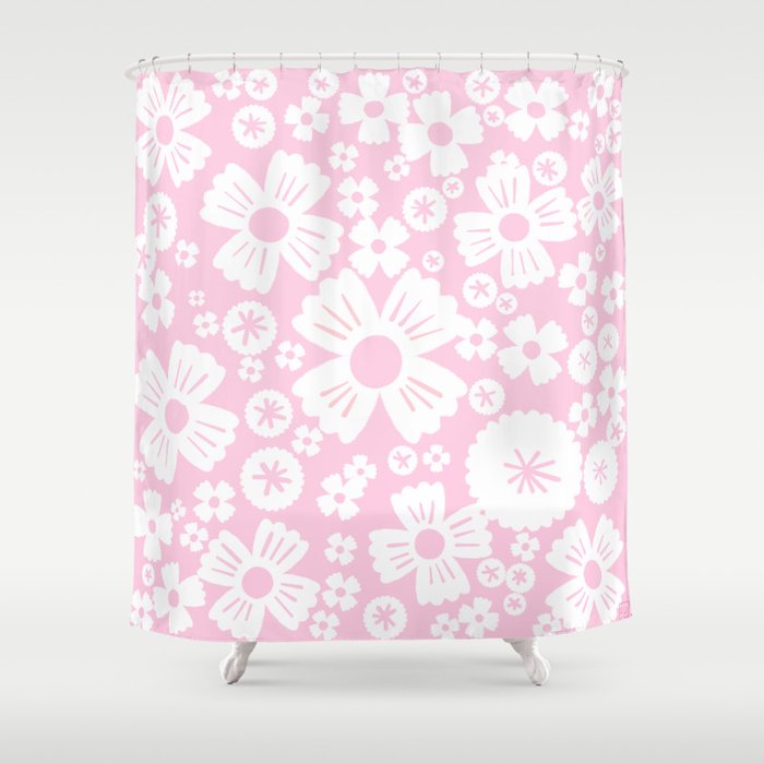Pastel Pink and White Daisy Flowers Shower Curtain