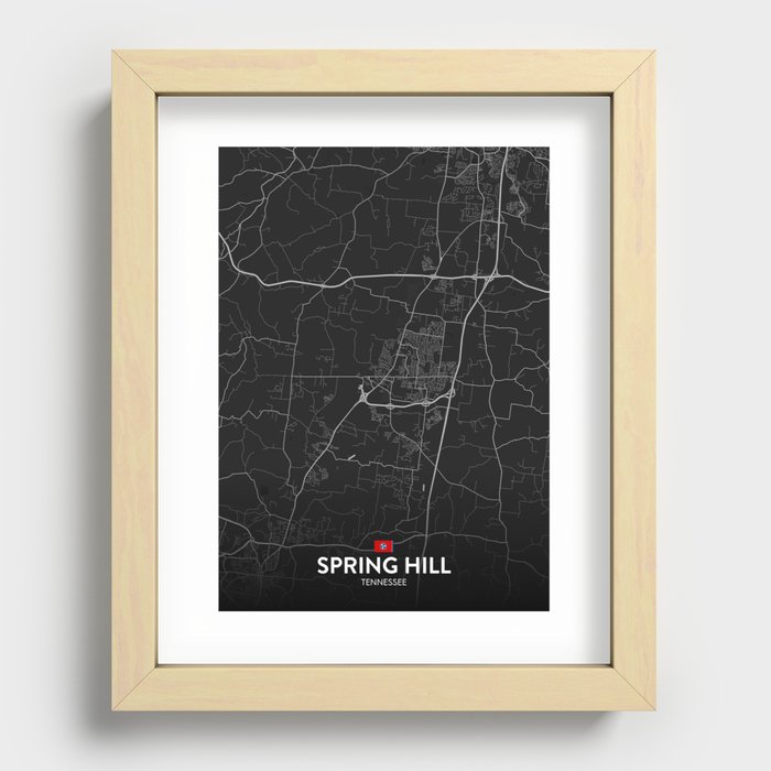 Spring Hill, Tennessee, United States - Dark City Map Recessed Framed Print