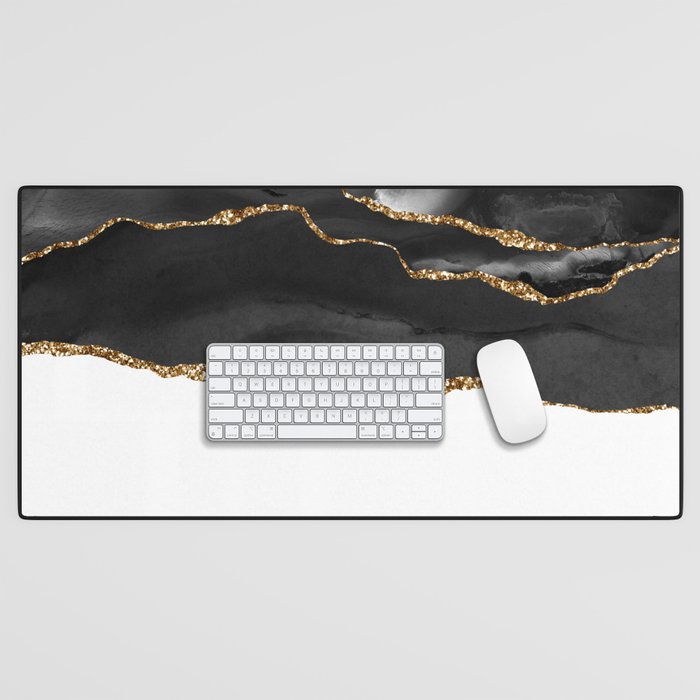 Black & Gold Agate Texture 05 Desk Mat