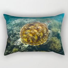 Turtle swimming over reef Rectangular Pillow