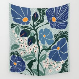 Klimt flowers light blue Wall Tapestry