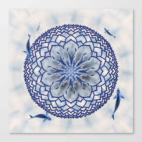8 Koi Lotus Mandala in Blue Canvas Print