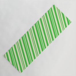 [ Thumbnail: Lime Green & Beige Colored Stripes/Lines Pattern Yoga Mat ]