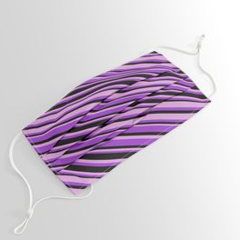 [ Thumbnail: Dark Orchid, Black, and Plum Colored Stripes Pattern Face Mask ]