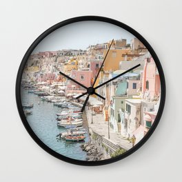 Pastel Color Procida Island Photo Print | Colorful Coast Village in Italy | Travel Photography In Europe Wall Clock
