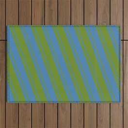 [ Thumbnail: Blue & Green Colored Stripes/Lines Pattern Outdoor Rug ]