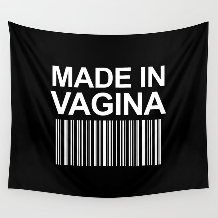MADE IN VAGINA BABY FUNNY BARCODE (Black & White) Wall Tapestry