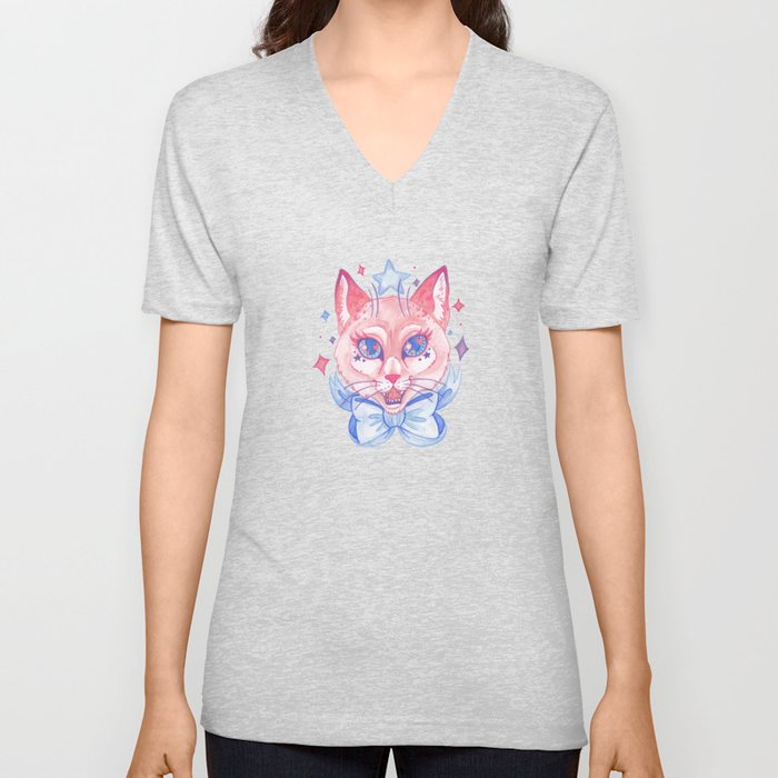 Kawaii Kitty V Neck T Shirt