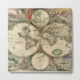 Vintage World Map print from 1689 Metal Print