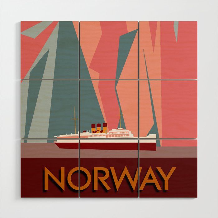Norway fjords retro vintage style travel Wood Wall Art