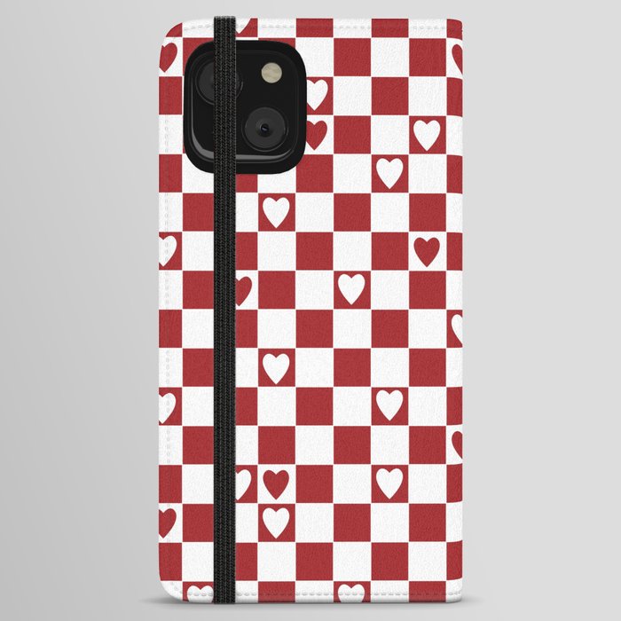 Checkered hearts red and white iPhone Wallet Case