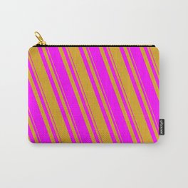 [ Thumbnail: Goldenrod and Fuchsia Colored Lined/Striped Pattern Carry-All Pouch ]