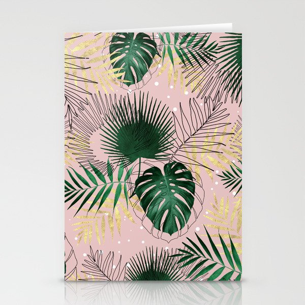 Modern gold tropical leaves and doddles design Stationery Cards