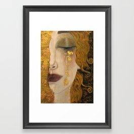 Golden Tears (Freya's Heartache) portrait painting by Gustav Klimt Framed Art Print | Femaleform, Lostgeneration, Romeoandjuliet, Lonelygirl, Artnouveau, Woman, Redhair, Tears, Lost, Jazzage 