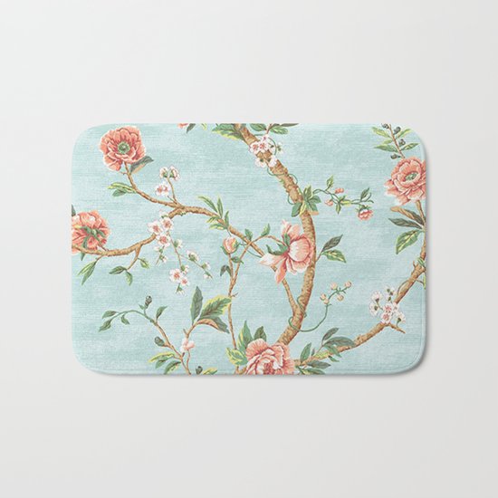 Rose bushes have thorns -Roses Flowers Floral Vintage Retro on Aqua #Society6 Bath Mat