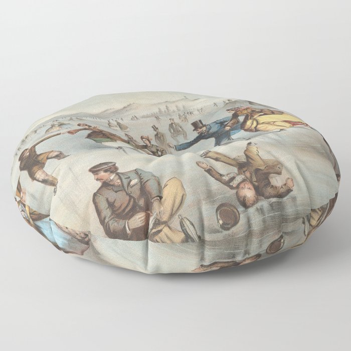 Vintage Central Park Ice Skating Painting (1861) Floor Pillow