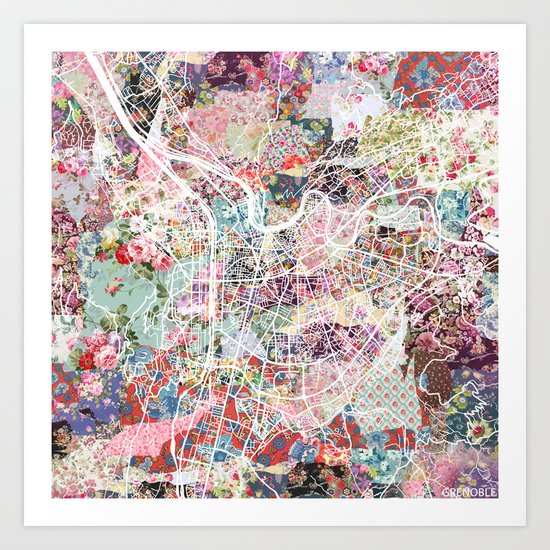 Grenoble map Art Print