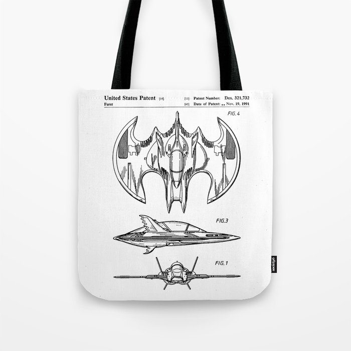 Batwing Patent Bat Wing Art Black And White Tote Bag by Patent