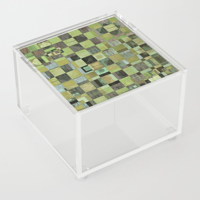 Modern Rainbow Distressed Lime Green Checkerboard Acrylic Box