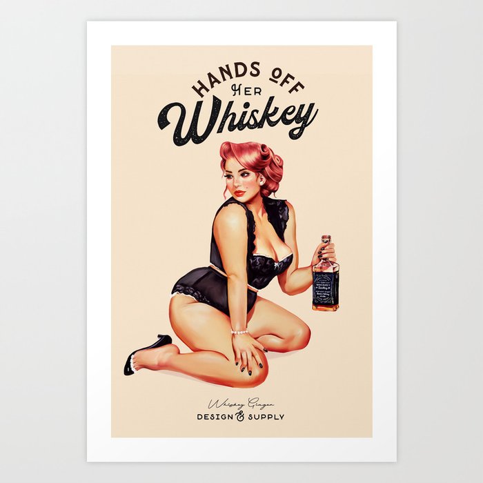 "Hands Off Her Whiskey" Vintage Curvy Redhead Pinup Girl  Art Print