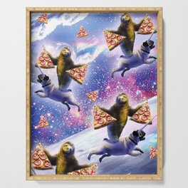 Space Sloth Riding Pug Pugicorn Unicorn Eating Pizza Serving Tray