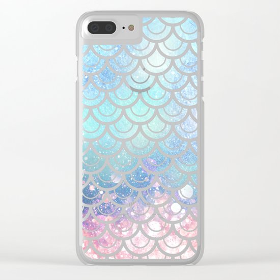 Mermaid Scales Turquoise Pink Sunset Clear iPhone Case