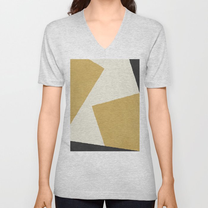 Graphic Edge Shape - Gold Yellow V Neck T Shirt