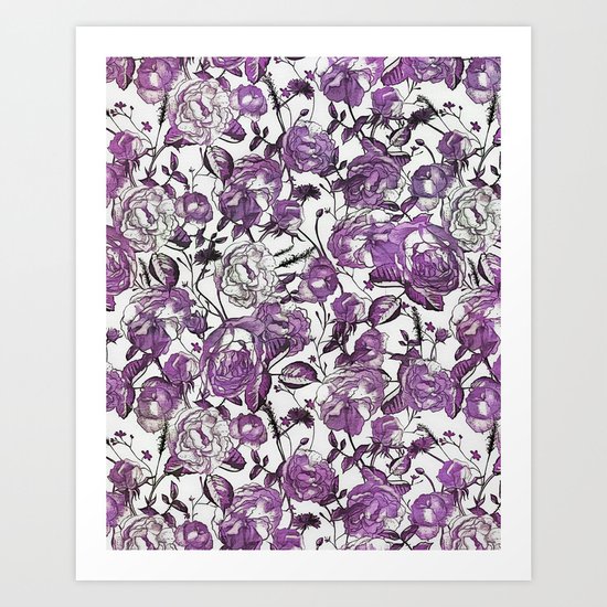 Purple Vintage Retro Flower Pattern Art Print