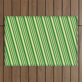 [ Thumbnail: Pale Goldenrod and Forest Green Colored Lined/Striped Pattern Outdoor Rug ]