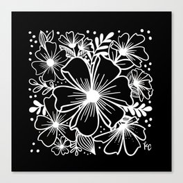 Black + White Florals (square) Canvas Print
