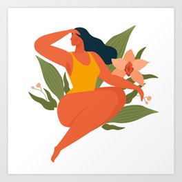 Woman and Orchid Flower Art Print