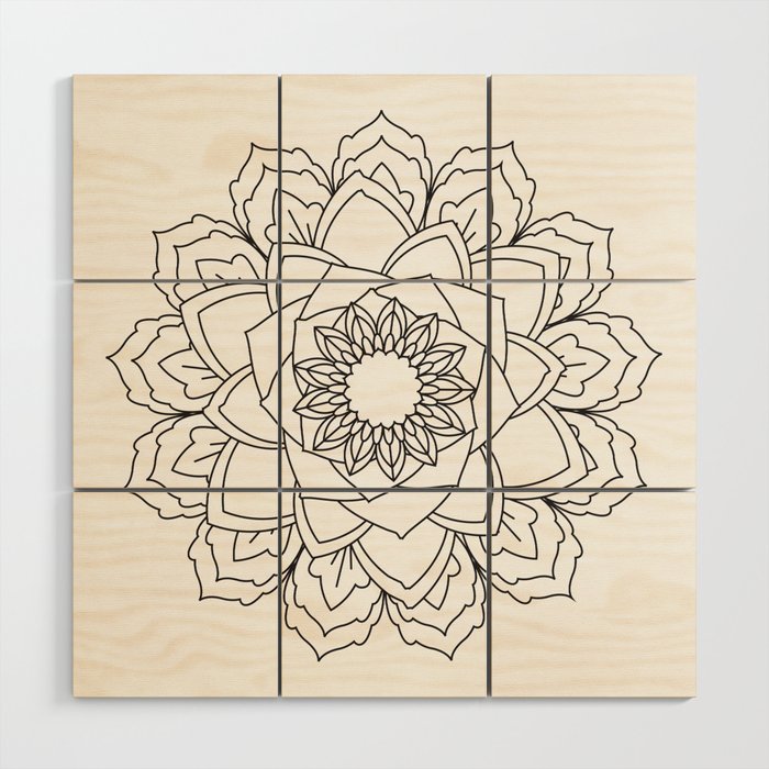 Mandala Flower, Black and White  Wood Wall Art