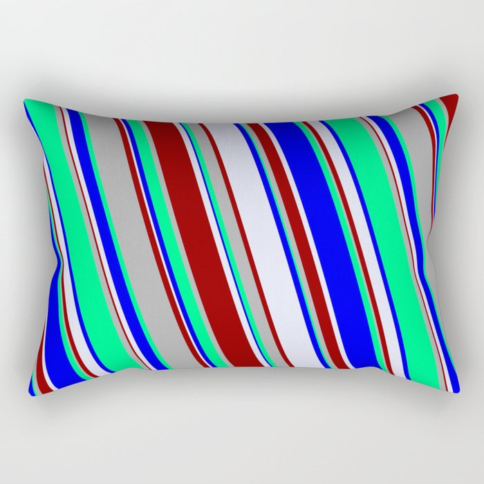 Green, Blue, Lavender, Dark Red, and Dark Gray Colored Stripes Pattern Rectangular Pillow