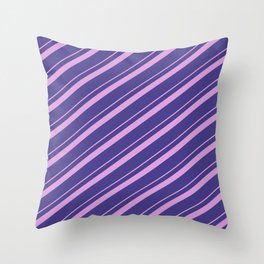 [ Thumbnail: Plum and Dark Slate Blue Colored Pattern of Stripes Throw Pillow ]