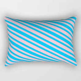 [ Thumbnail: Pink and Deep Sky Blue Colored Striped Pattern Rectangular Pillow ]
