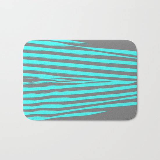 Aqua & Gray Stripes Bath Mat