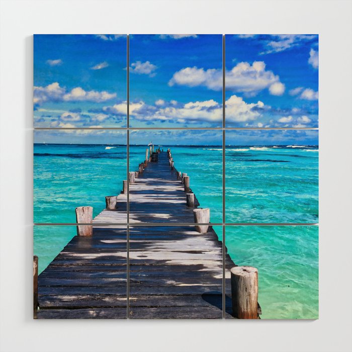 Summer Photography - A Dock On The Crystal Clear Ocean Wood Wall Art