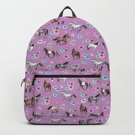 Purple Horse and Flower Print, Hand Drawn, Horse Illustration, Little Girls Decor Backpack