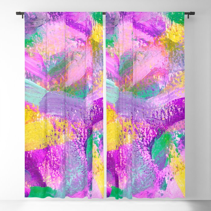 Neon Abstract Brush Strokes - Mint Green, Purple, Yellow and Teal Blackout Curtain