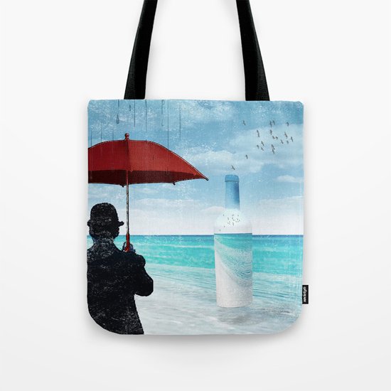 Chaplin at the beach in the rian Tote Bag