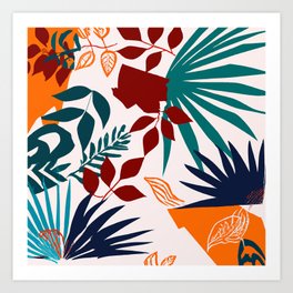Abstract Cut Out Flowers and Tropical Leaves  Art Print