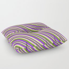 [ Thumbnail: Purple, Tan, and Green Colored Lines Pattern Floor Pillow ]