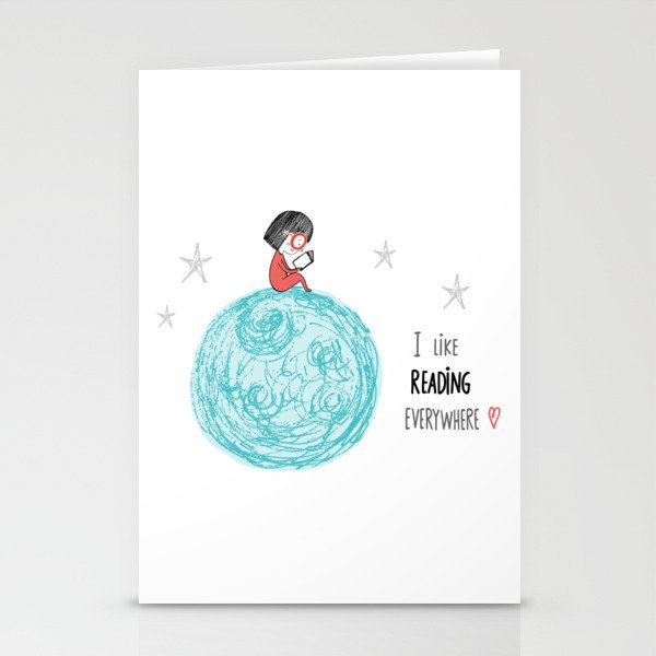 Girl reading in the Moon Stationery Cards